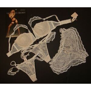 Victoria's Secret Designer Collection 32D BRA SET+S SHORTS COCONUT white ivory